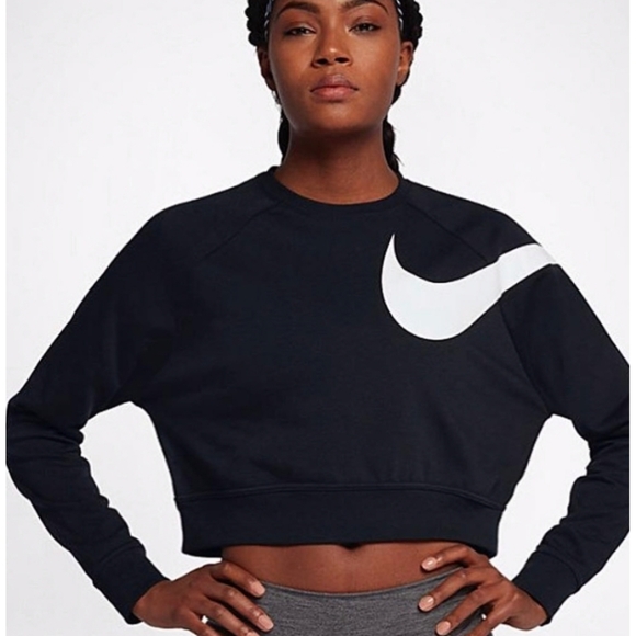 Nike womens crop sweatshirt black white oversized swoosh XS - Picture 5 of 5
